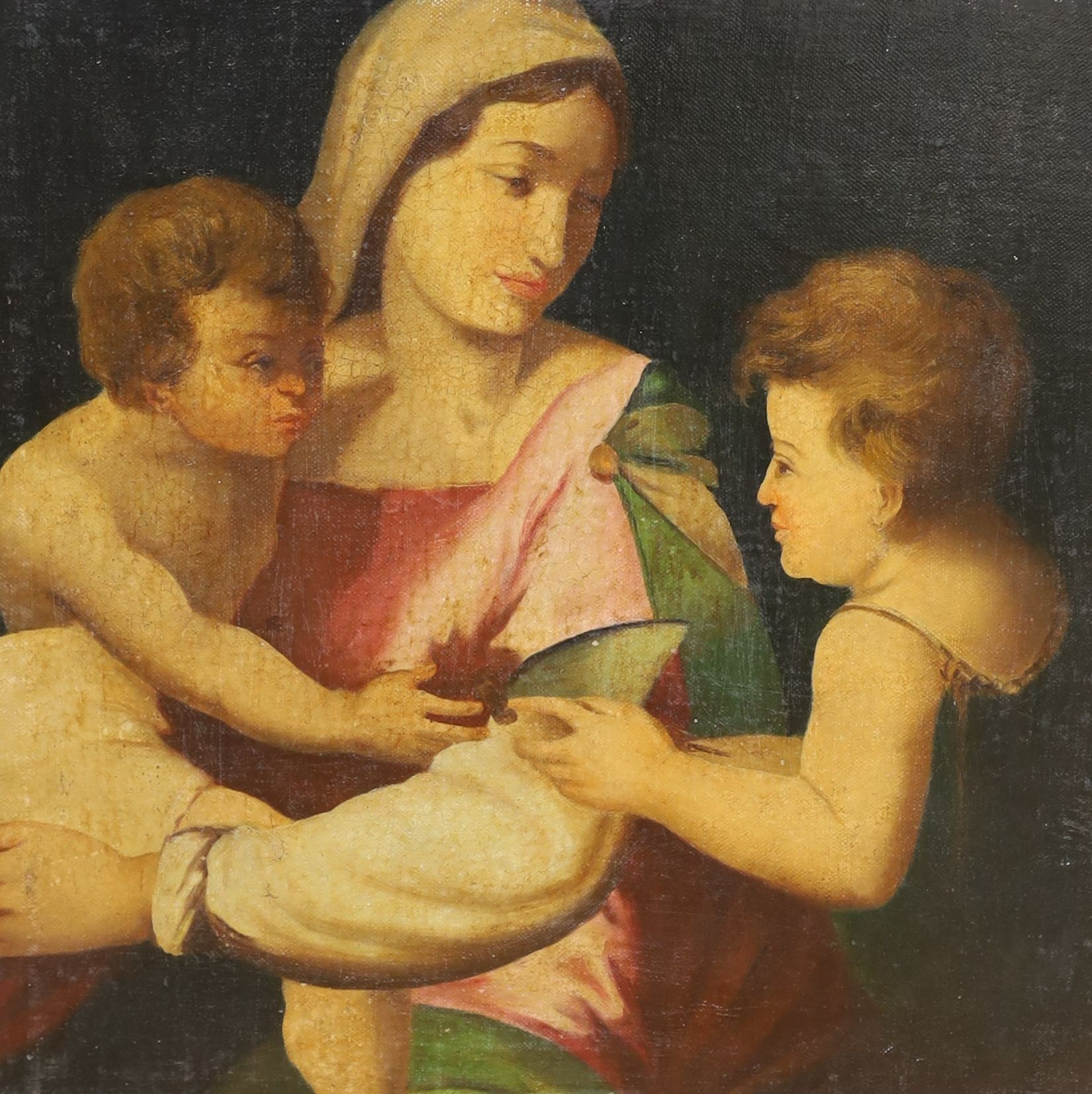 Italian School, oil on canvas, Virgin and child with John the Baptist, 49 x 49cm